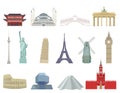 World tourist architectural landmarks. 14 Color icons in a flat style set.